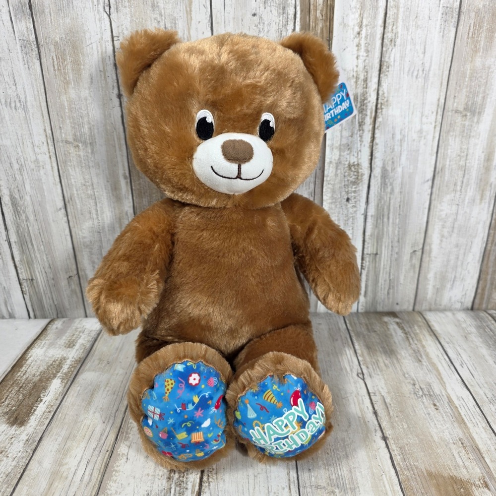 Build-A-Bear Workshop Birthday Treat Bear Brown Plush Blue Happy Birthday Paws